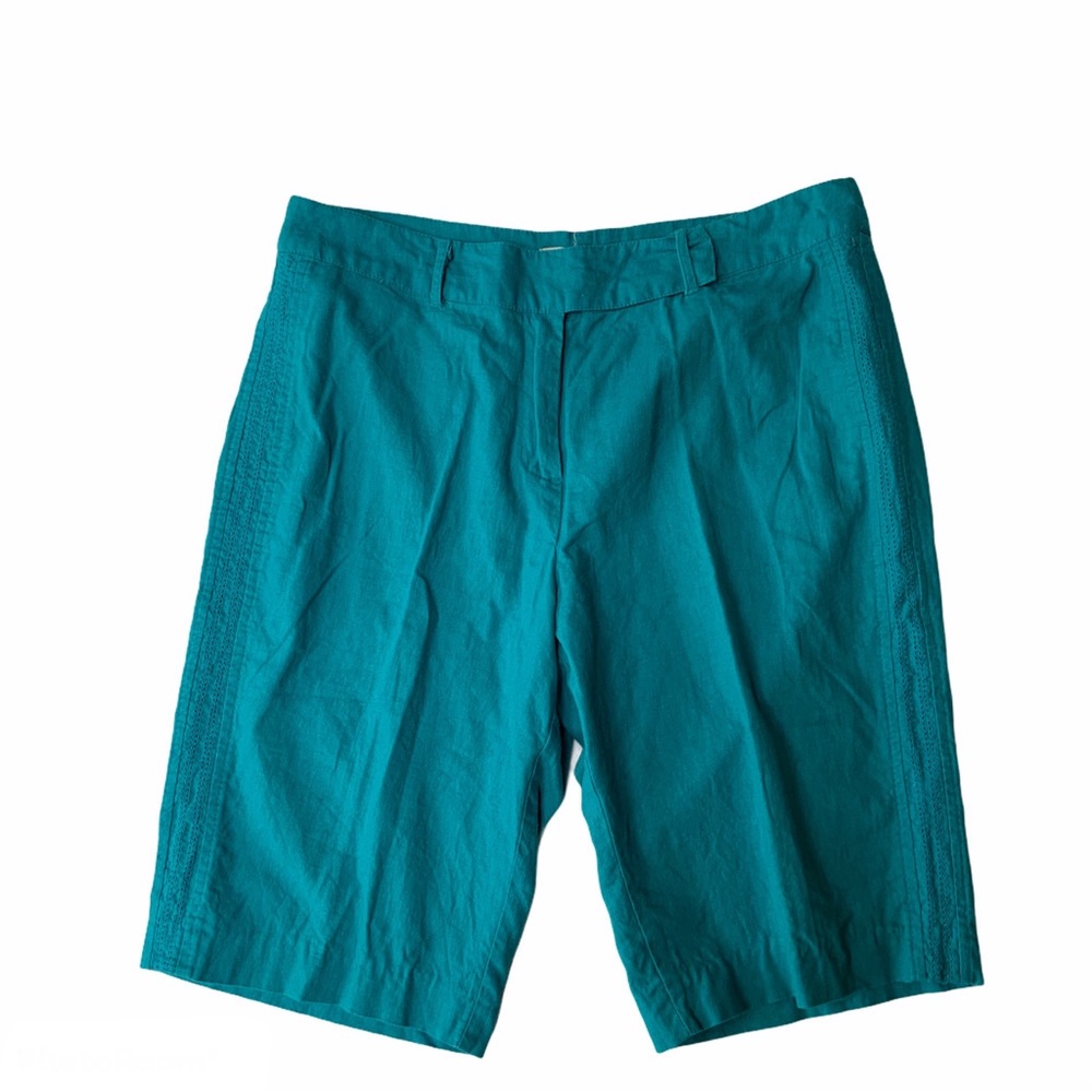 JESSICA Turquoise Vintage Linen Blend Bermuda Walking Shorts – Size 14